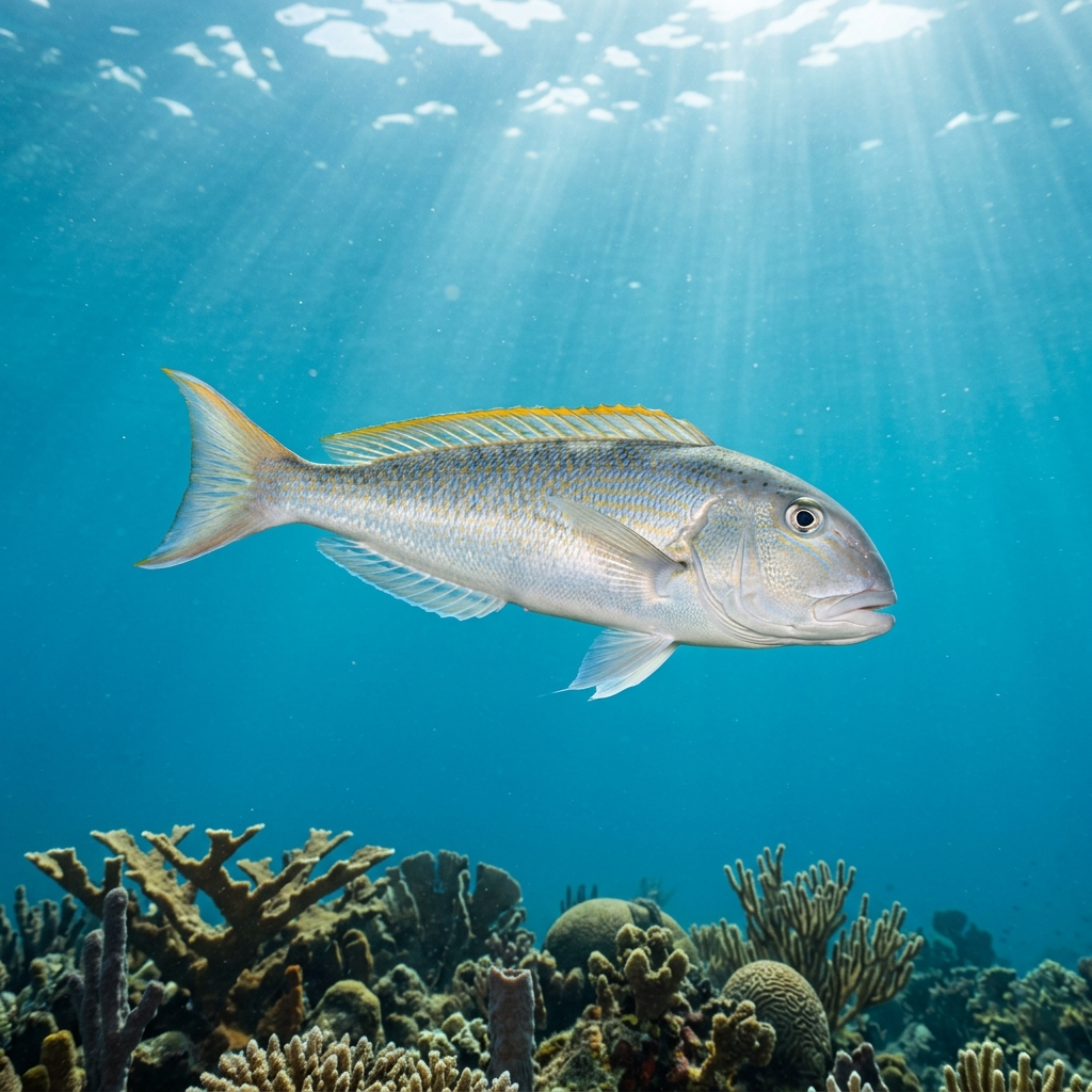 Whitefish (Malacanthidae spp.) swimming in its natural underwater habitat