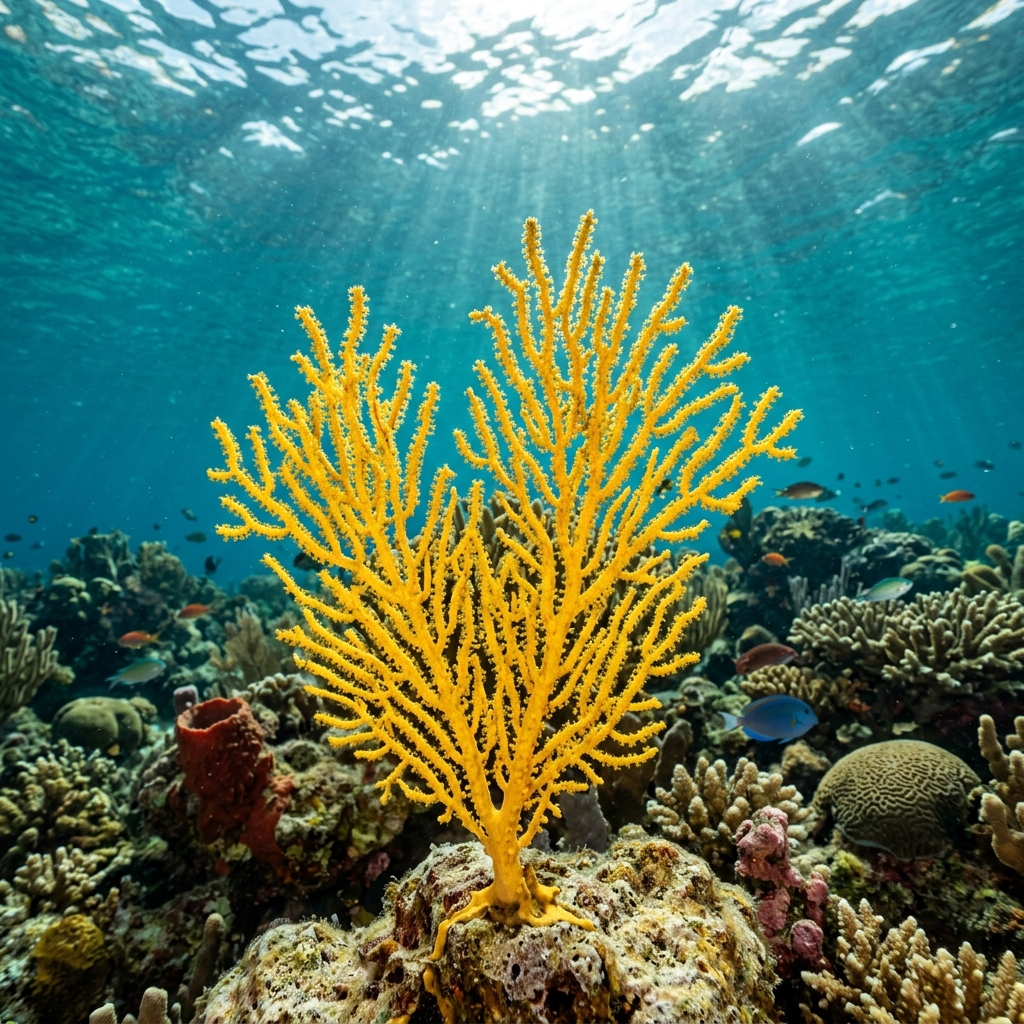 Yellow Gorgonian (Eunicella cavolini) growing on a reef
