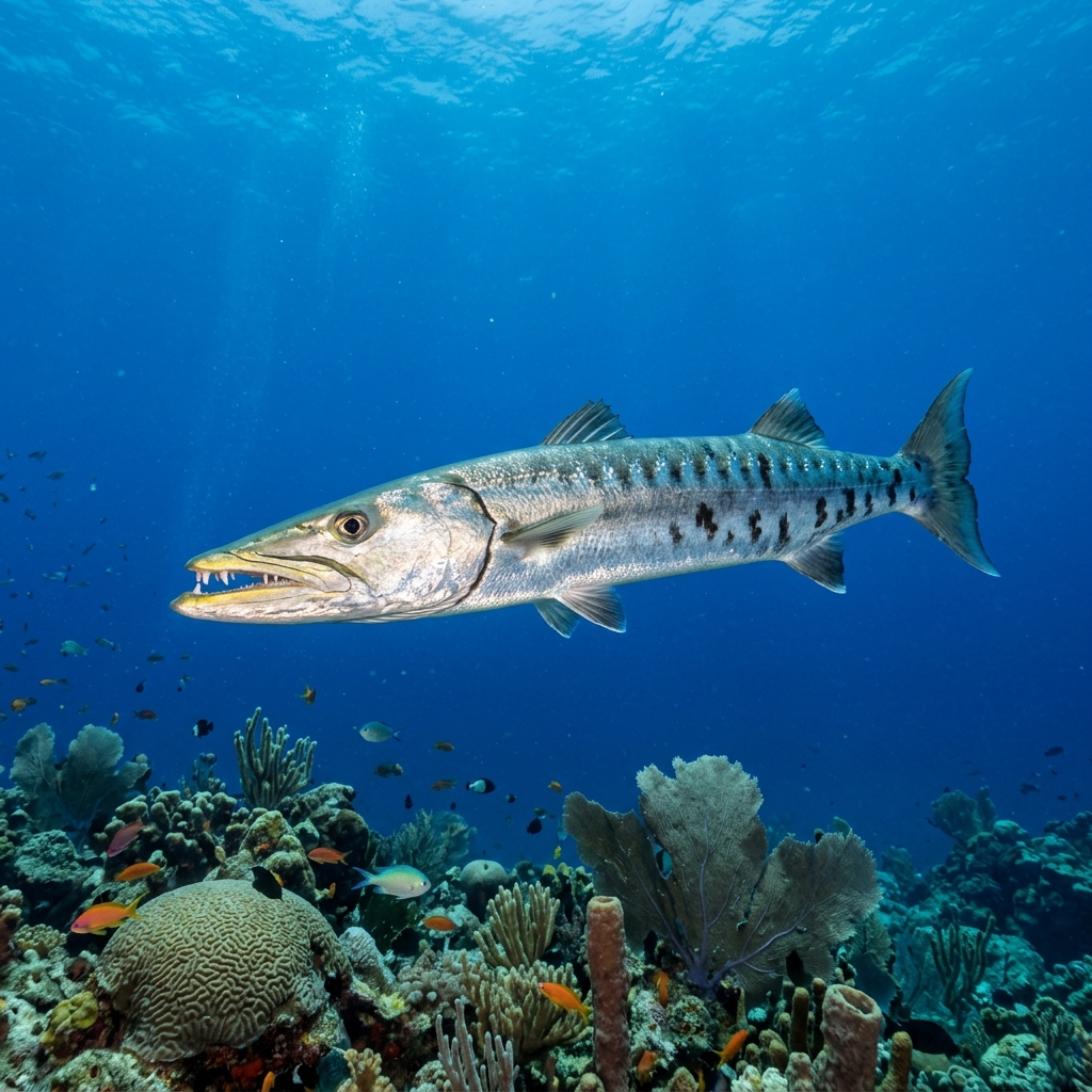 Yellowmouth Barracuda (Sphyraena viridensis) swimming in its natural underwater habitat